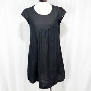 Dunderdon Linen Baby Doll Dress in Black XS